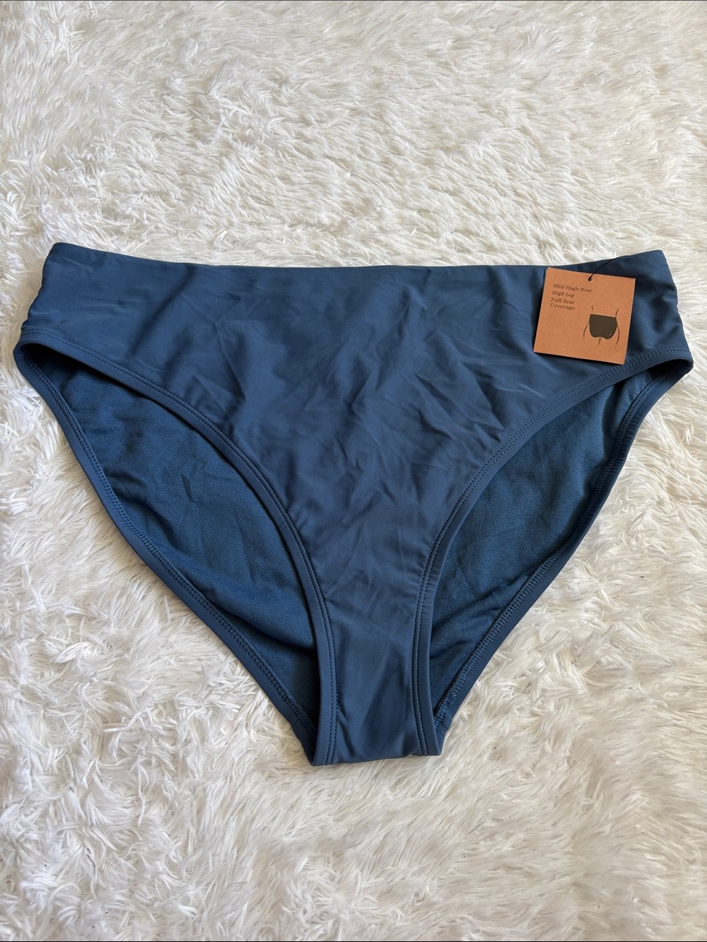 NWT Shade & Shore Blue Mid-High Rise High Leg Full Seat Coverage Swim Bottoms XL